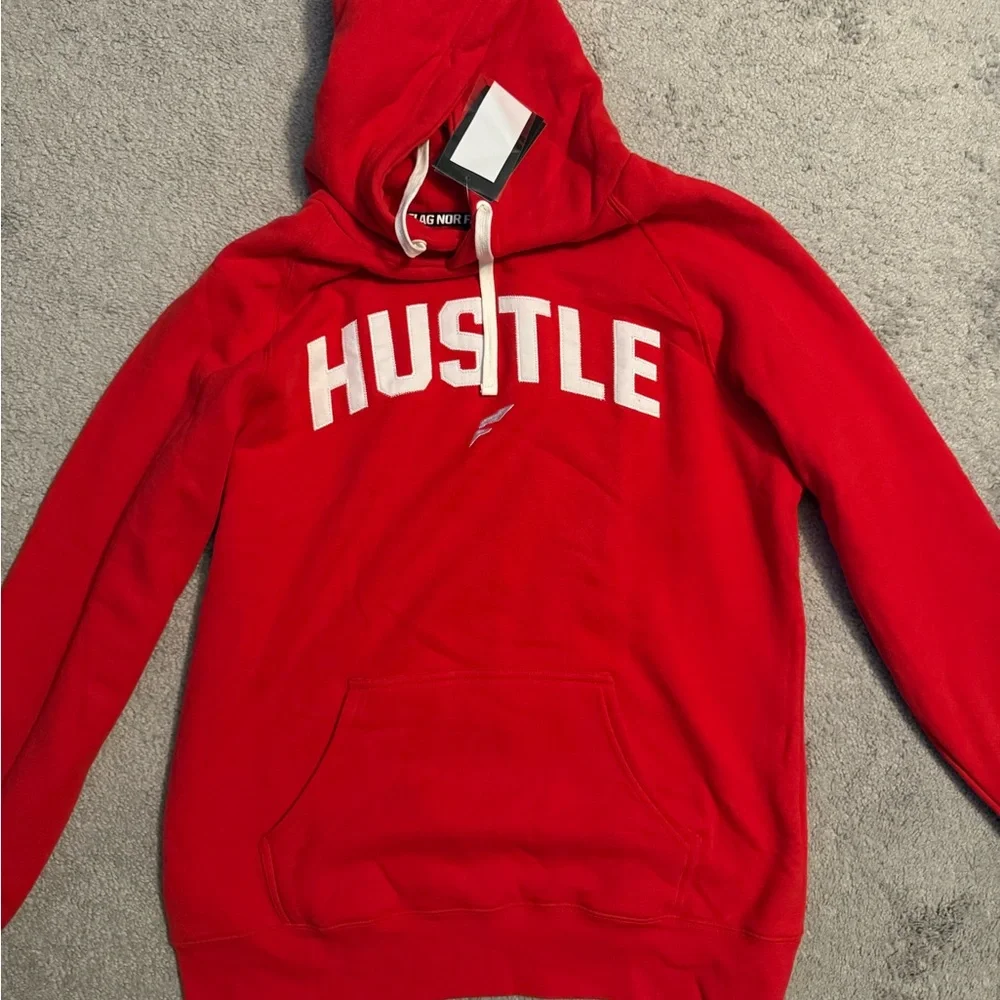 Flag Nor Fail Hustle red hoodie with white lettering. - Picture 2 of 6